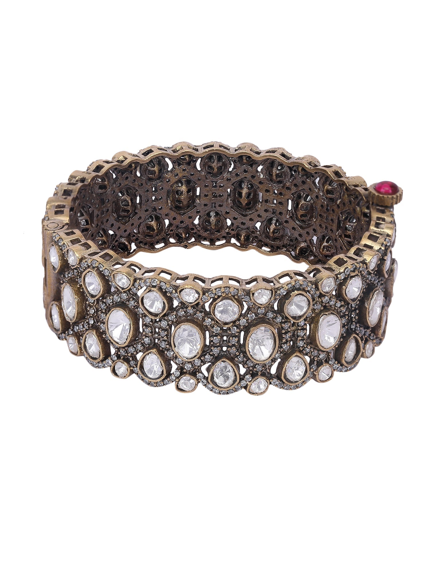 Antique Kundan Studded Bangles – Gold & Black - Auraa Trends - Bangles - Antique Kundan Bangles – Gold & Black Jewelry
