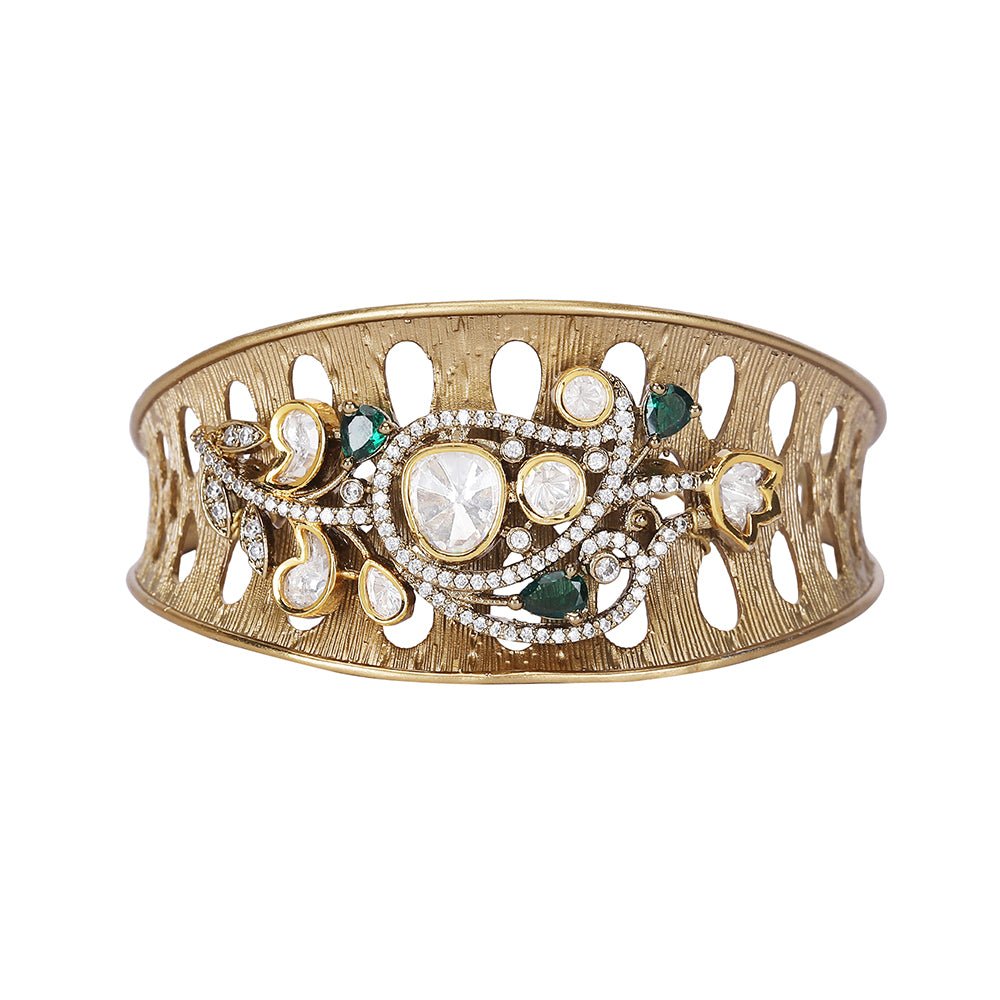 Antique Moissanite Gold-Tone Cuff Bracelet-Auraa Trends-Bracelet-Auraa Trends-Antique Moissanite Gold-Tone Cuff Bracelet