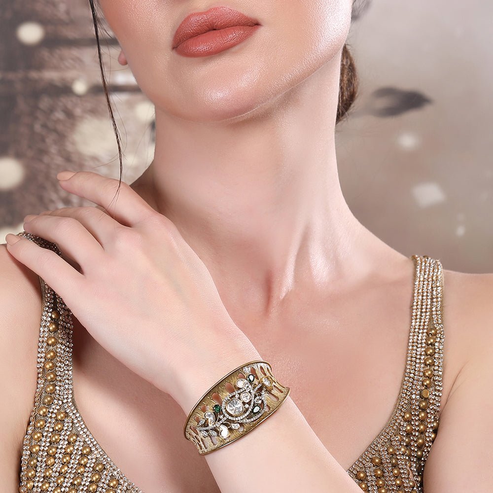 Antique Moissanite Gold-Tone Cuff Bracelet-Auraa Trends-Bracelet-Auraa Trends-Buy Antique Moissanite Gold-Tone Cuff Bracelet