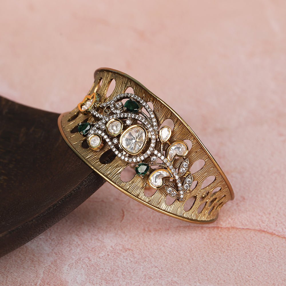 Antique Moissanite Gold-Tone Cuff Bracelet-Auraa Trends-Bracelet-Buy Antique Moissanite Gold-Tone Cuff Bracelet online