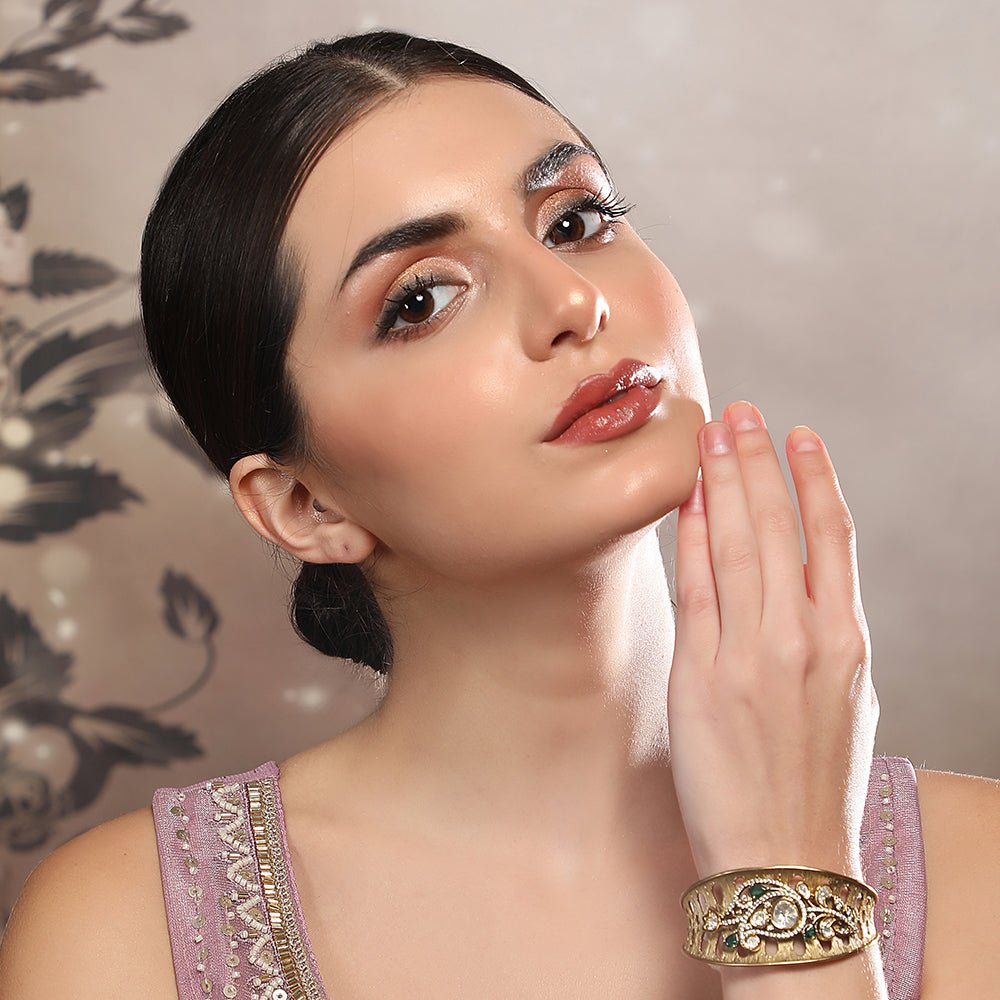 Antique Moissanite Gold-Tone Cuff Bracelet-Auraa Trends-Bracelet-Auraa Trends-Antique Moissanite Gold-Tone Cuff Bracelet