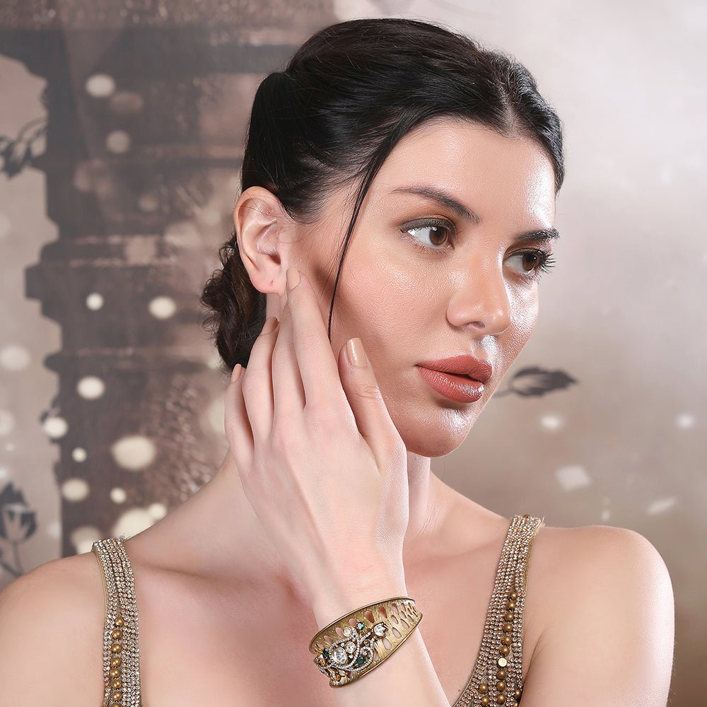 Antique Moissanite Gold-Tone Cuff Bracelet-Auraa Trends-Bracelet-Auraa Trends- Gold-Tone Cuff Bracelet