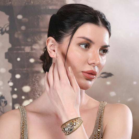 Antique Moissanite Gold-Tone Cuff Bracelet-Auraa Trends-Bracelet-Auraa Trends- Gold-Tone Cuff Bracelet