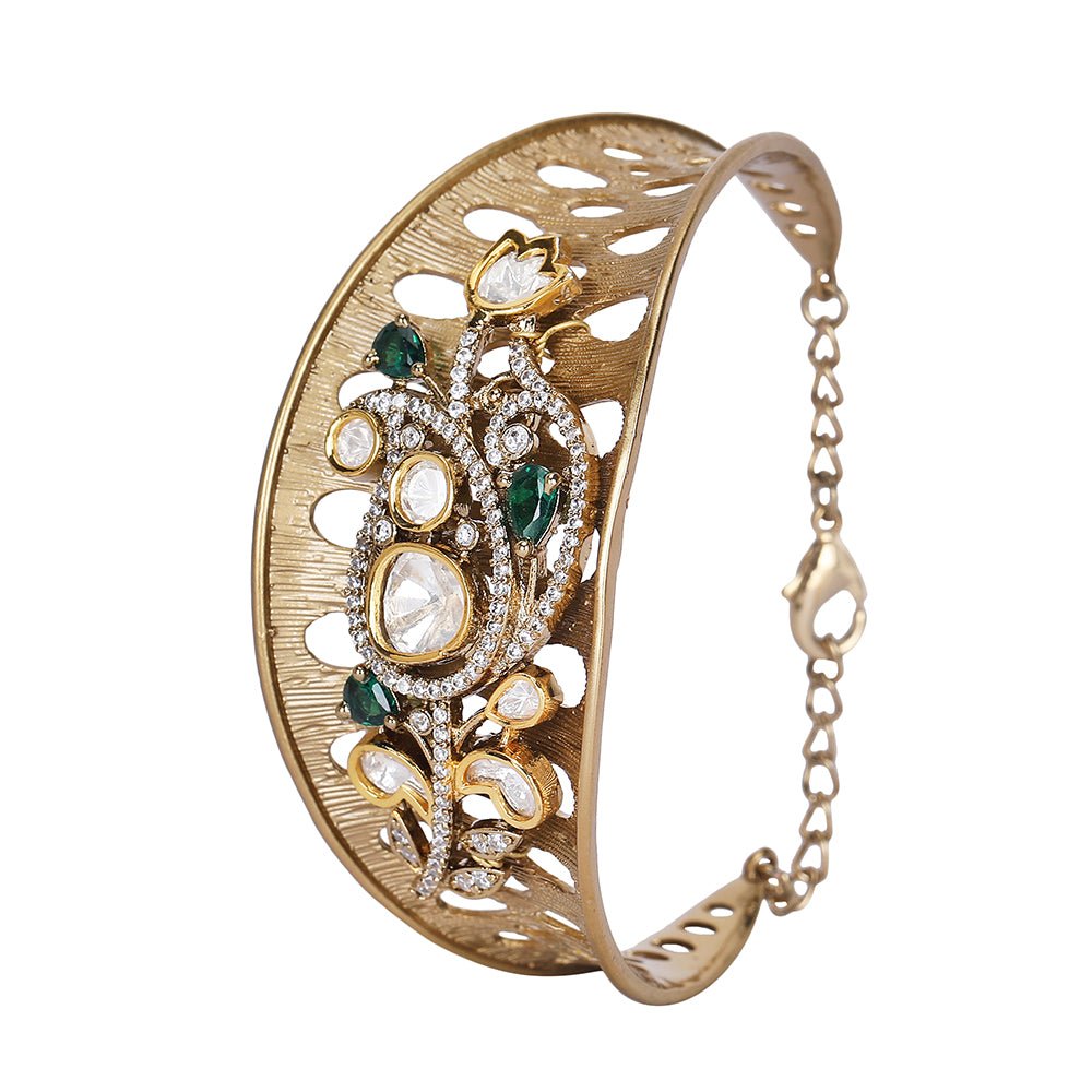 Antique Moissanite Gold-Tone Cuff Bracelet-Auraa Trends-Bracelet-Auraa Trends-Antique Moissanite Gold-Tone Cuff Bracelet