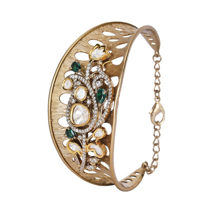 Antique Moissanite Gold-Tone Cuff Bracelet-Auraa Trends-Bracelet-Auraa Trends-Antique Moissanite Gold-Tone Cuff Bracelet