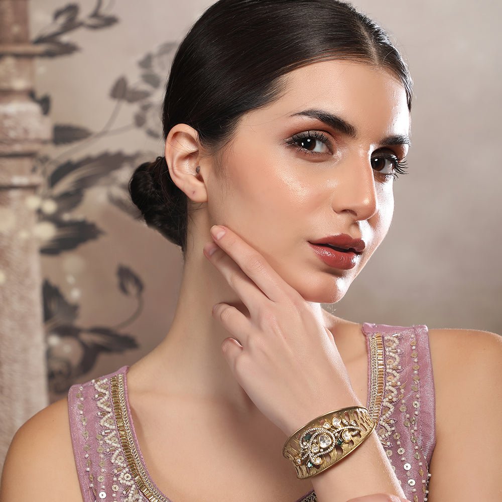 Antique Moissanite Gold-Tone Cuff Bracelet-Auraa Trends-Bracelet-Auraa Trends-Antique Moissanite Gold-Tone Cuff Bracelet