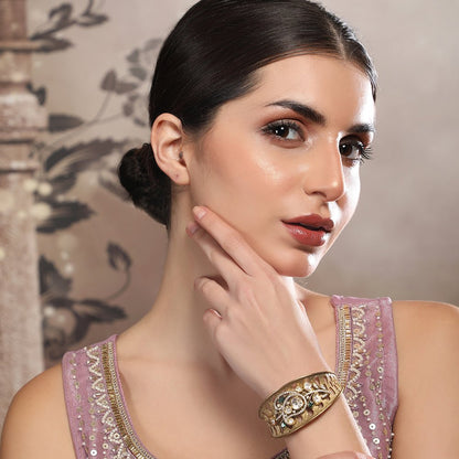 Antique Moissanite Gold-Tone Cuff Bracelet-Auraa Trends-Bracelet-Auraa Trends-Antique Moissanite Gold-Tone Cuff Bracelet