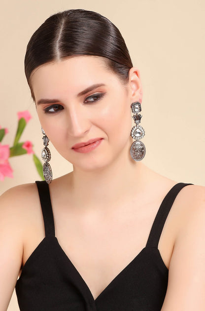 Antique Silver-Plated Moissanite Dangle Earrings - Auraa Trends - Dangle - Antique Silver-Plated Moissanite Dangle Earrings