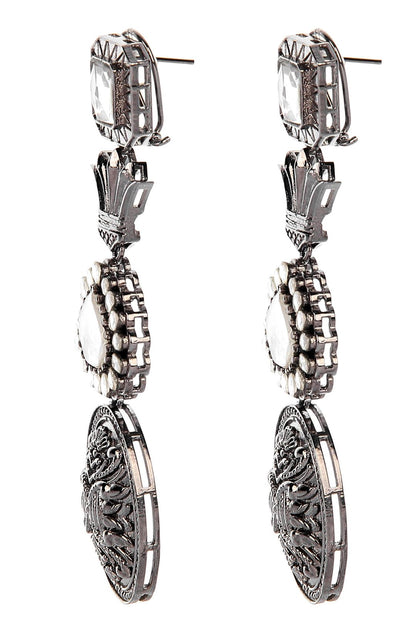 Antique Silver-Plated Moissanite Dangle Earrings - Auraa Trends - Dangle - Antique Silver-Plated Moissanite Dangle Earrings