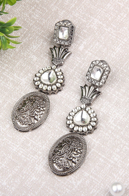 Antique Silver-Plated Moissanite Dangle Earrings - Auraa Trends - Dangle - Antique Silver-Plated Moissanite Dangle Earrings