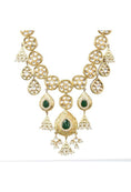 Load image into Gallery viewer, Grand Kundan Necklace Set with Green semi Precious stone

