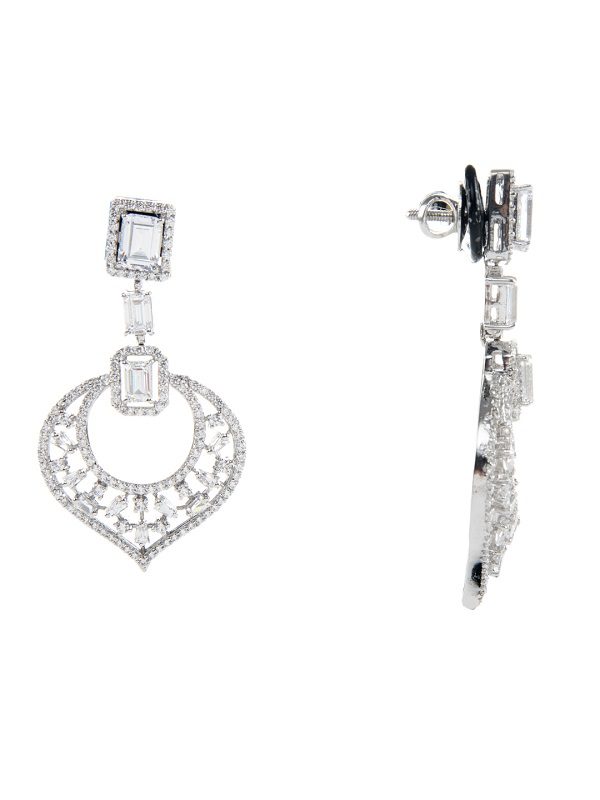 Queenly Silver Finish Diamonte Dangler Studded
