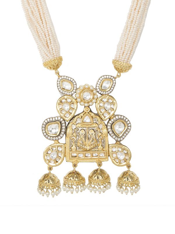 Glamorous Kundan Necklace Set With Red Semi Precious Stones Embelishments