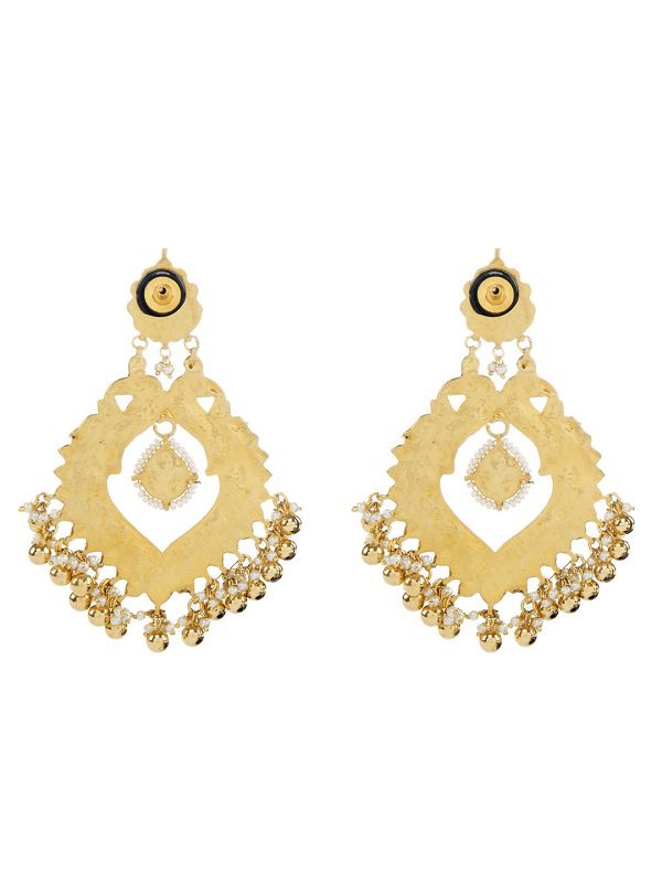 Kundan Chaandbali Earring With Green Semi Precious Stone Drops