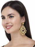 Load image into Gallery viewer, Kundan Chaandbali Earring With Green Semi Precious Stone Drops
