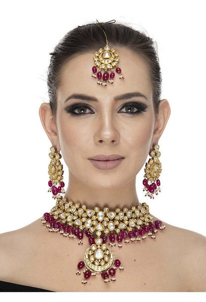 Stunning Red Drops and Mangtika Kundan Necklace Set