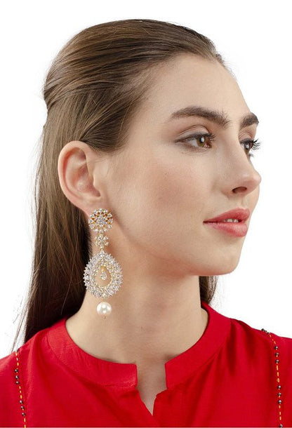 American Diamond Chandlier Earring with Pearl Drops