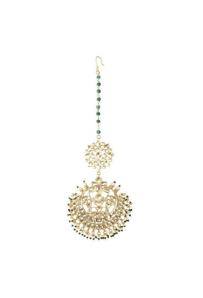 Aristocratic Kundan Necklace Set with Green Meena work
