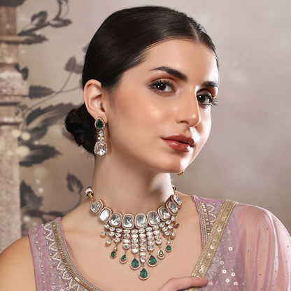 Grand Polki and Emerald Necklace Set with Earrings