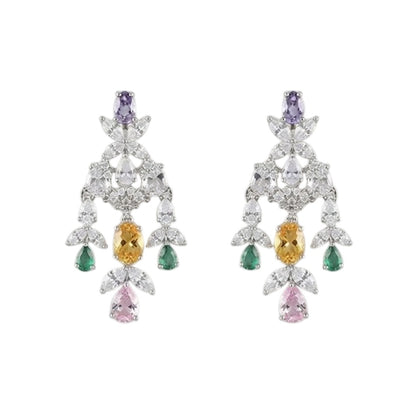 Luxury Multicolor American Diamond Choker Necklace Set with Earrings for Women Rhodium Plated Bridal Wedding Jewelry