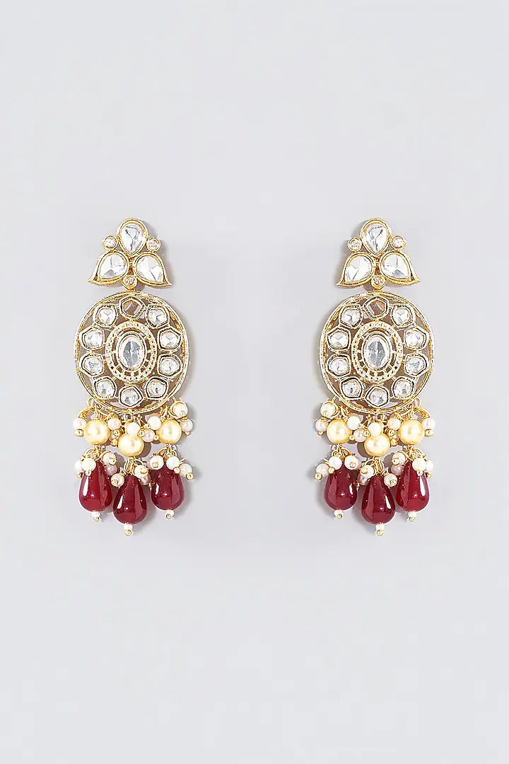 Ruby Red Kundan Choker Necklace Set with Pearl Beads