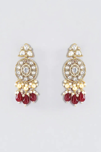 Ruby Red Kundan Choker Necklace Set with Pearl Beads