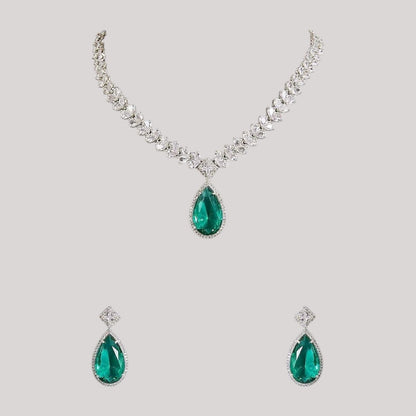 Emerald Green Teardrop Necklace Set with Matching Earrings
