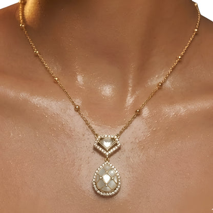 Gold-Plated Pearl Teardrop Pendant Necklace Set with Stud Earrings for Women