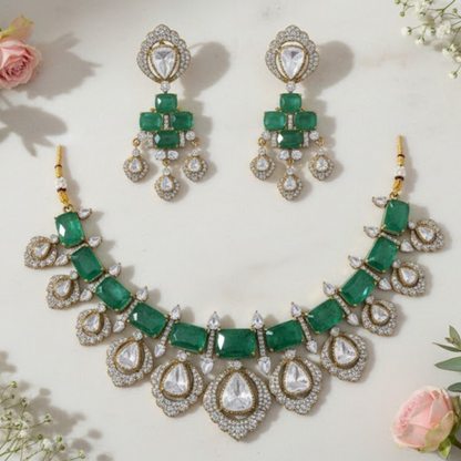 Traditional Green Kundan Choker Necklace Set with Matching Earrings – Bridal Ethnic Jewelry