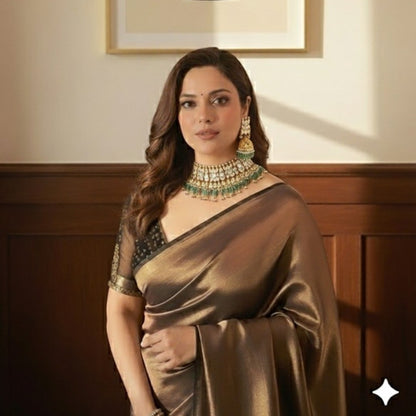 Gold-Plated Kundan Choker Necklace Set with Green Beads & Jhumka Earrings