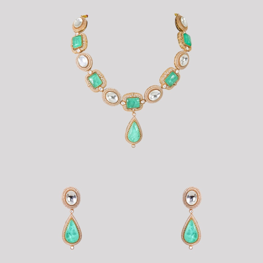 Mint Green Kundan Necklace Set for Women