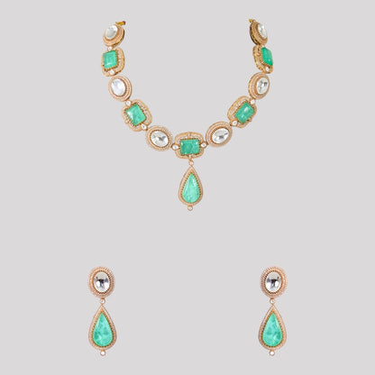 Mint Green Kundan Necklace Set for Women