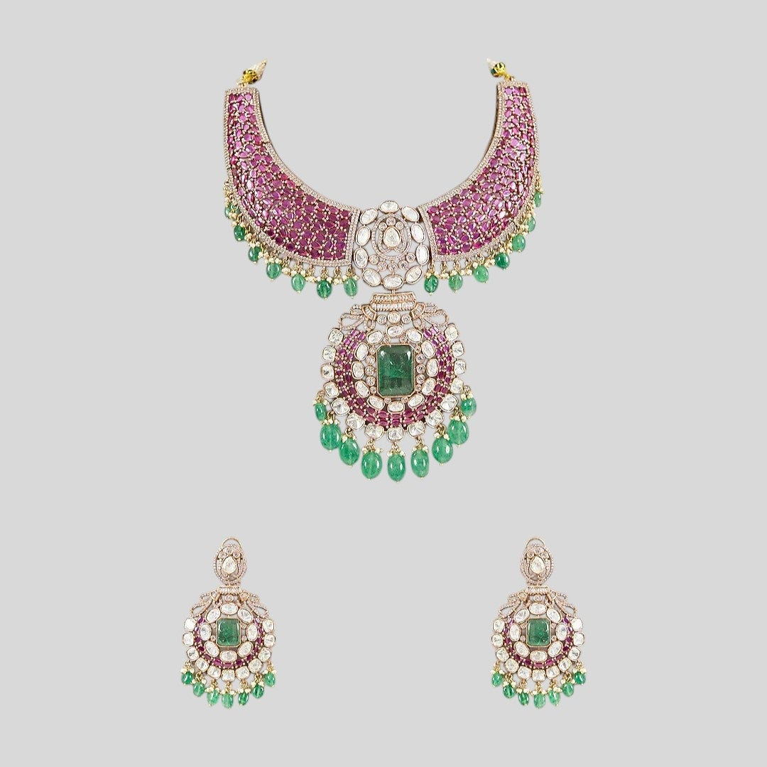 Royal Ruby & Emerald Kundan Bridal Necklace Set