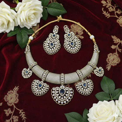 Royal Blue Stone Studded Bridal Necklace Set with Matching Earrings