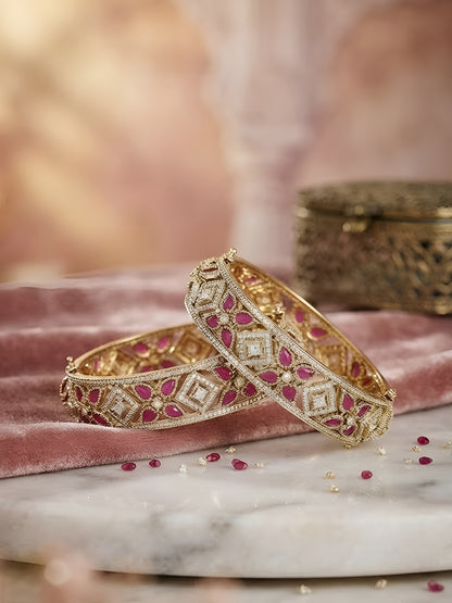 "Gold Kundan bangle set with ruby stones – bridal jewelry"