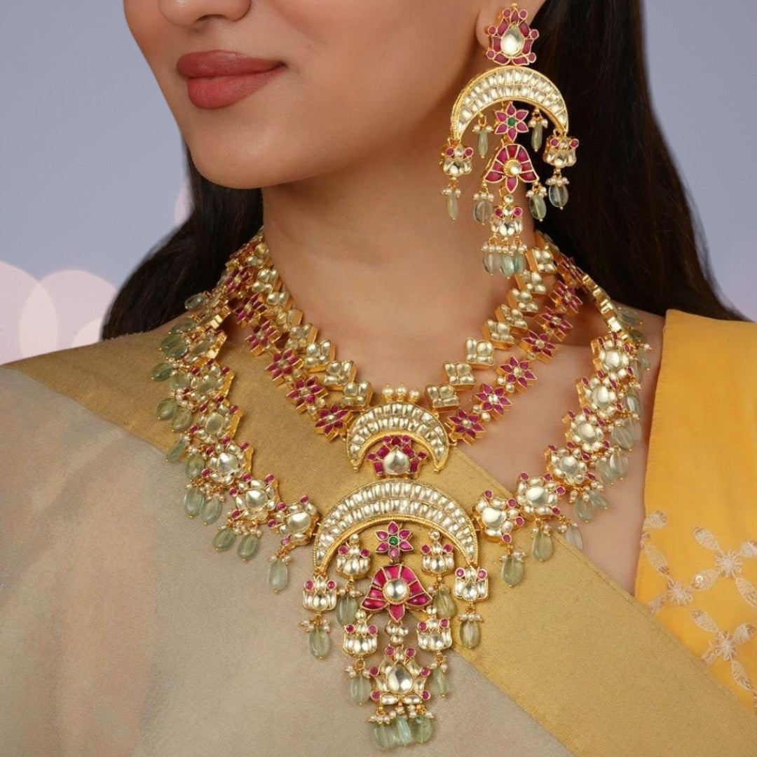 Bridal Kundan Polki Necklace Set with Earrings