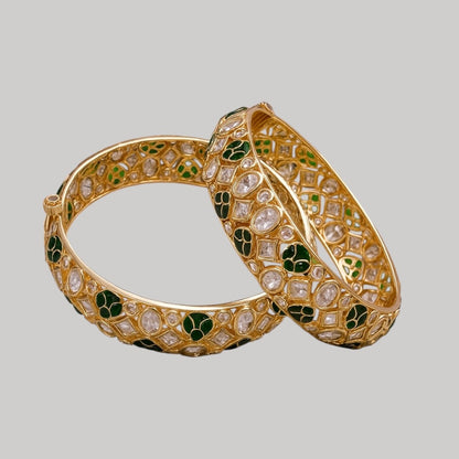 Gold-Plated Green Meenakari Kundan Bangles for Women