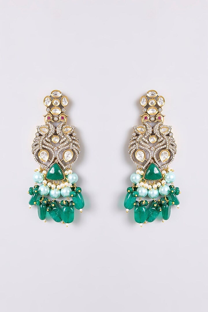 Bridal kundan choker necklace set with emerald green stone drops and matching earrings