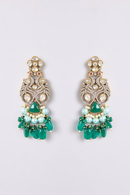 Bridal kundan choker necklace set with emerald green stone drops and matching earrings