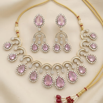 Pink Stone Kundan Necklace Set with Dangle Earrings for Women & Festive Jewelry