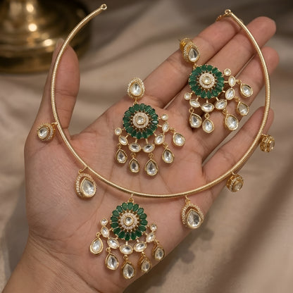 Emerald Green Kundan Hasli Choker Set