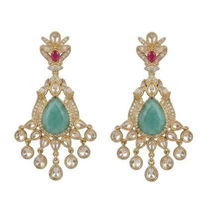 Royal Pink Kundan Choker Necklace Set with Green Stone & Pearl Drop Earrings for Women
