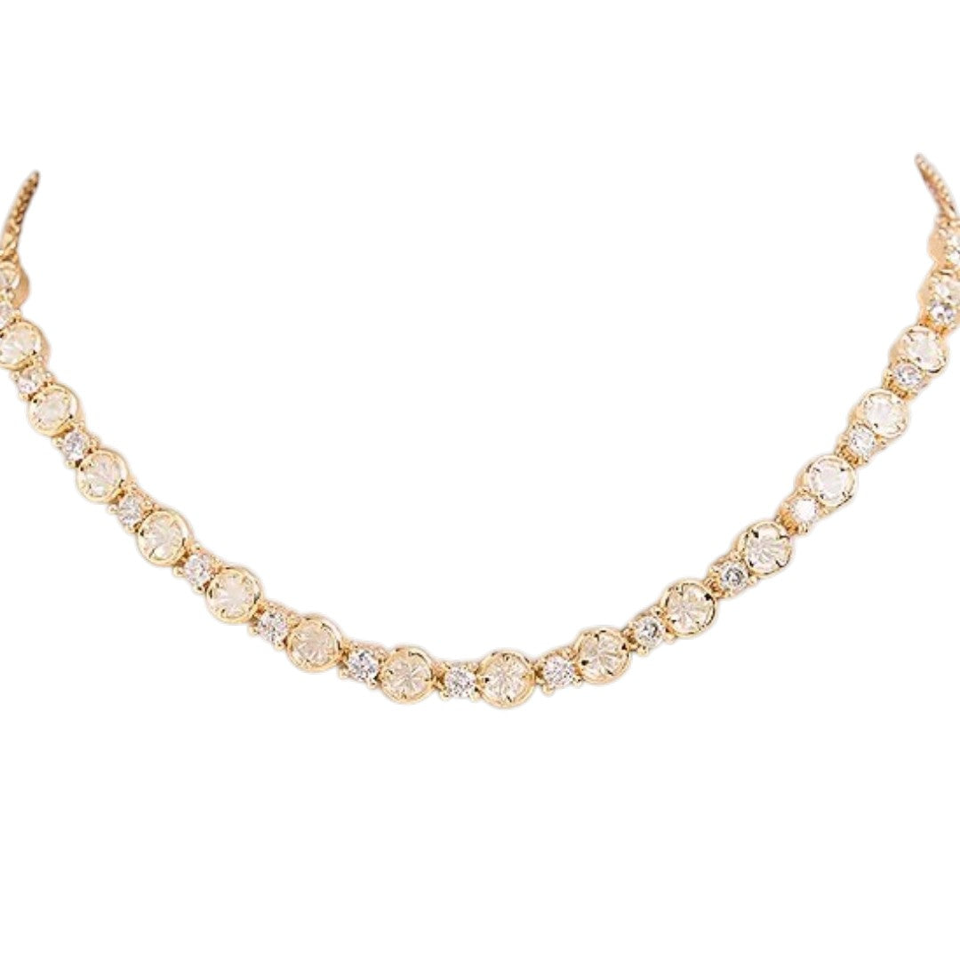 Gold-tone American Diamond necklace set with floral drop earrings