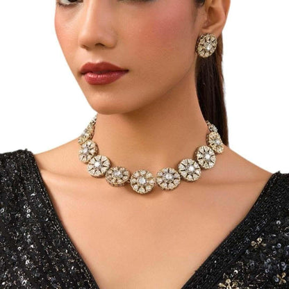 Beautiful Crystal Floral Jewelry Set for Women Necklace and Earrings Choker - Auraa Trends