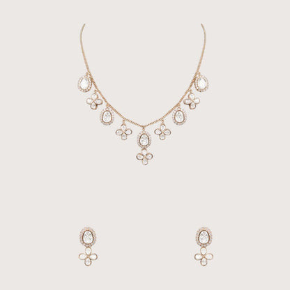 Beautiful Floral Kundan Necklace Set with Drop Accents - Auraa Trends - Necklaces - # - Auraa Trends - Beautiful Floral Kundan Necklace Set with Drop Accents