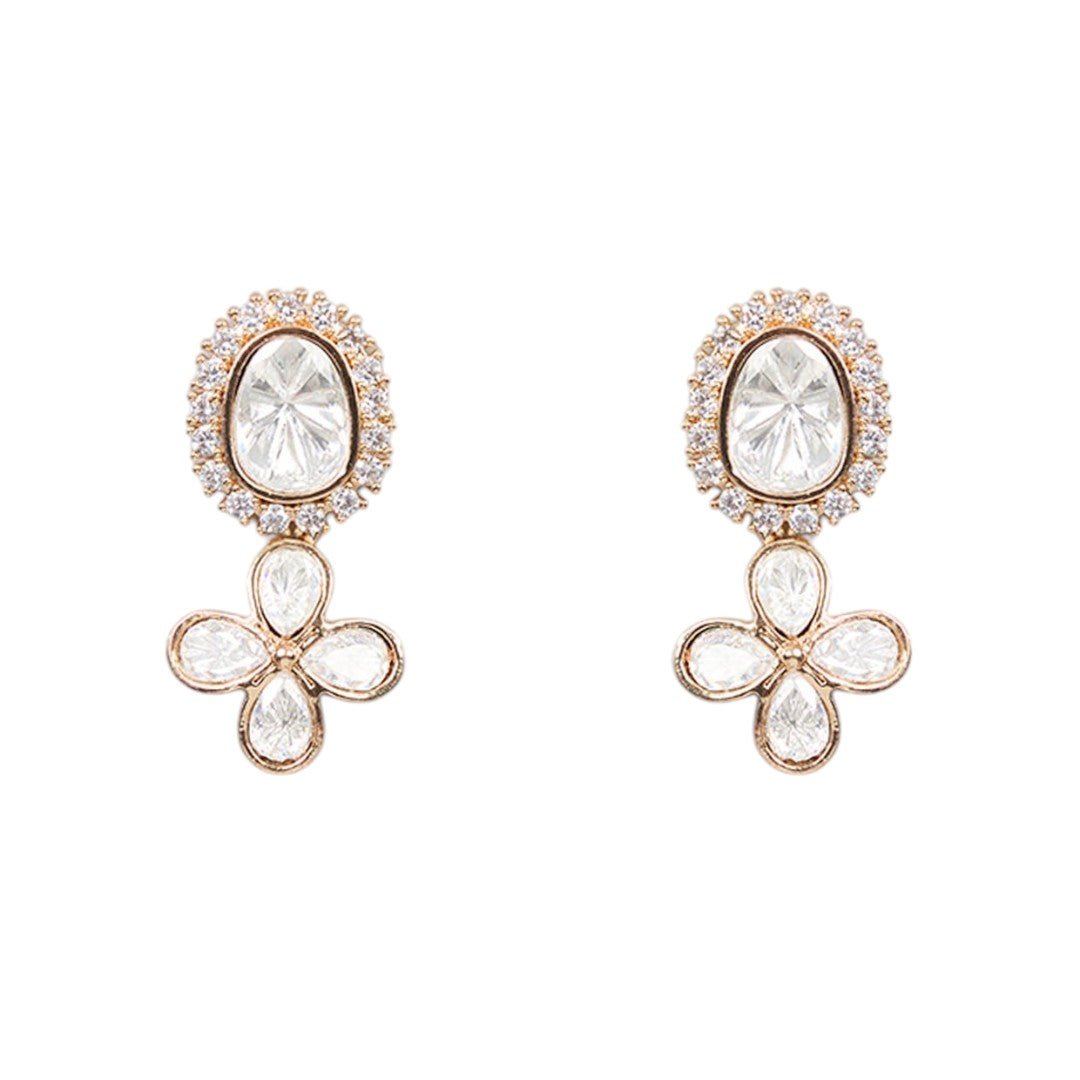 Beautiful Floral Kundan Necklace Set with Drop Accents - Auraa Trends - Necklaces - # - Auraa Trends - Beautiful Floral Kundan Necklace Set with Drop Accents