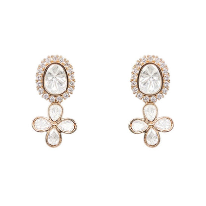 Beautiful Floral Kundan Necklace Set with Drop Accents - Auraa Trends - Necklaces - # - Auraa Trends - Beautiful Floral Kundan Necklace Set with Drop Accents