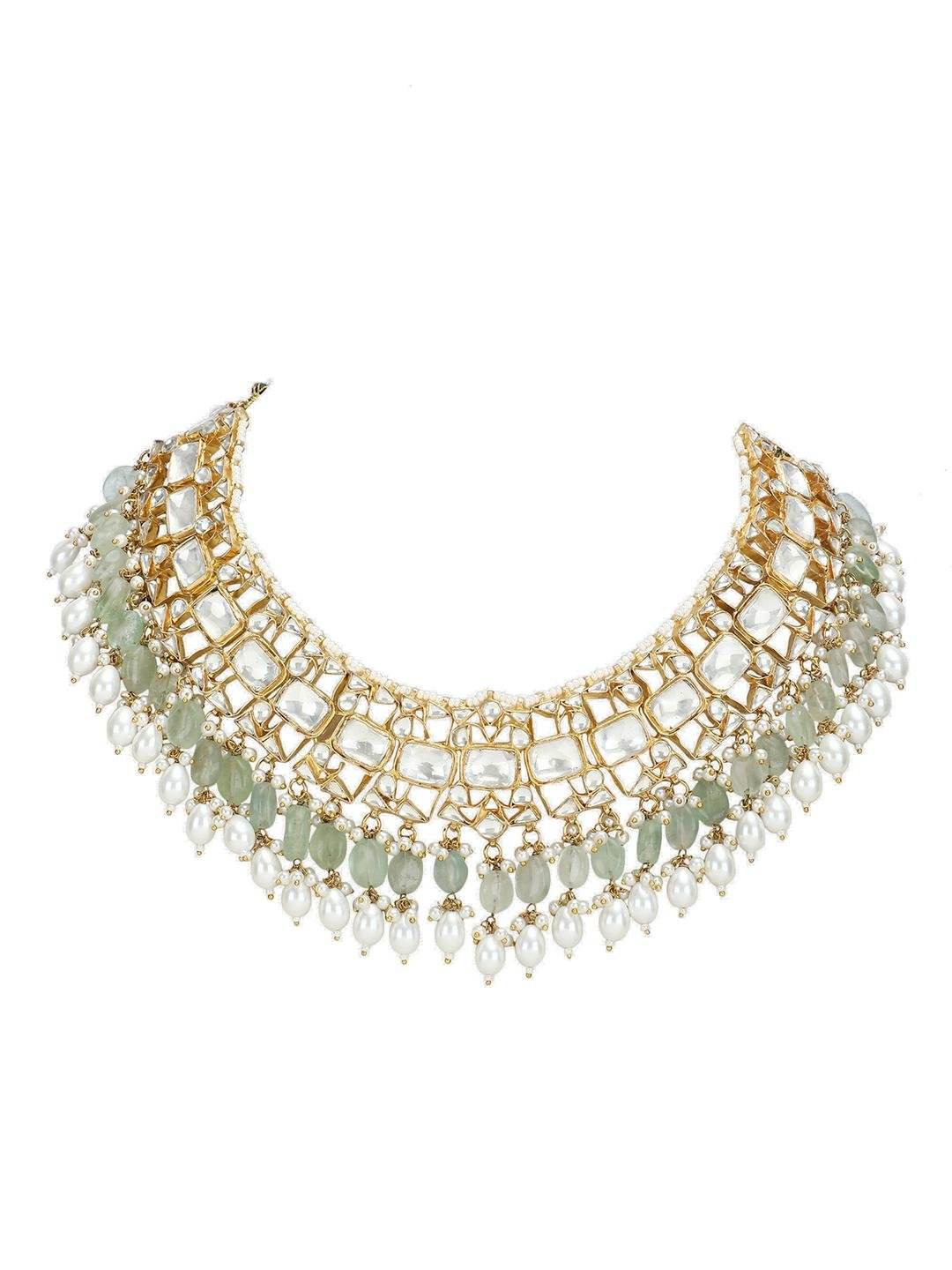 Beautifully Handcrafted Green Kundan Necklace Set - Auraa Trends