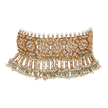 Bridal Gold Choker Necklace & Earring Set - Auraa Trends - Choker - Shop Bridal Gold Choker Necklace & Earring Set Online