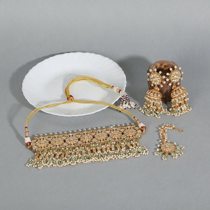 Bridal Gold Choker Necklace & Earring Set - Auraa Trends - Choker - Auraa Trends - Bridal Gold Choker Necklace & Earring Set